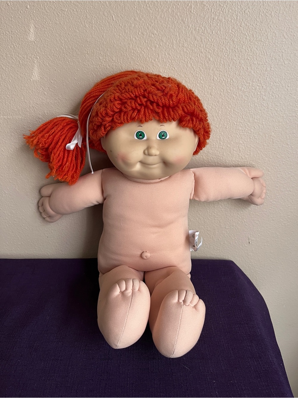 1986 Cabbage Patch Kid Doll Head Mold 15 Red Poodle Hair Green Eyes Taiwan Colec